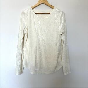 Sundance Velour Floral Top Womens Small Ivory Burnout Crew Neck Long Sleeves